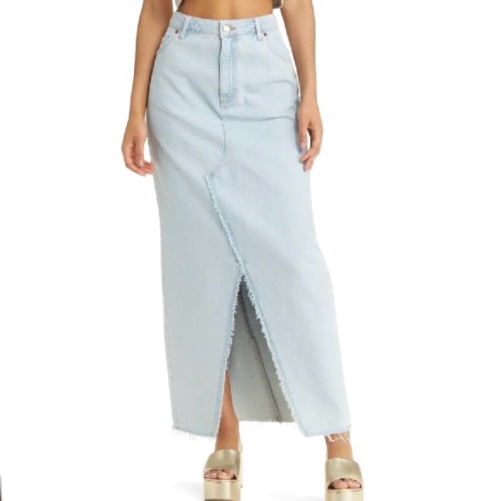 TOPSHOP Raw Hem Denim Midaxi (mid maxi) Skirt - Picture 1 of 15